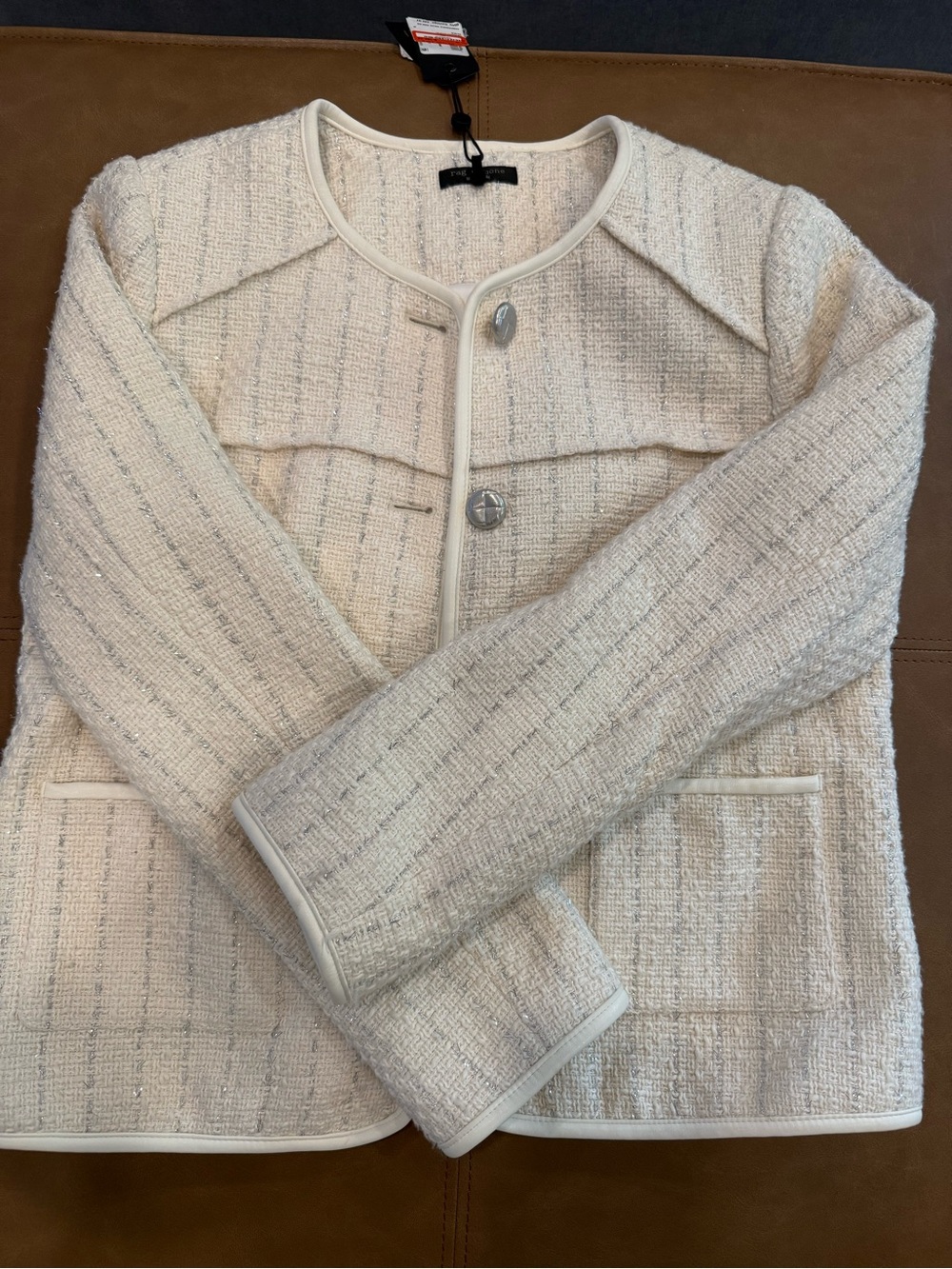 rag & bone Cream Bouclé Collarless Jacket